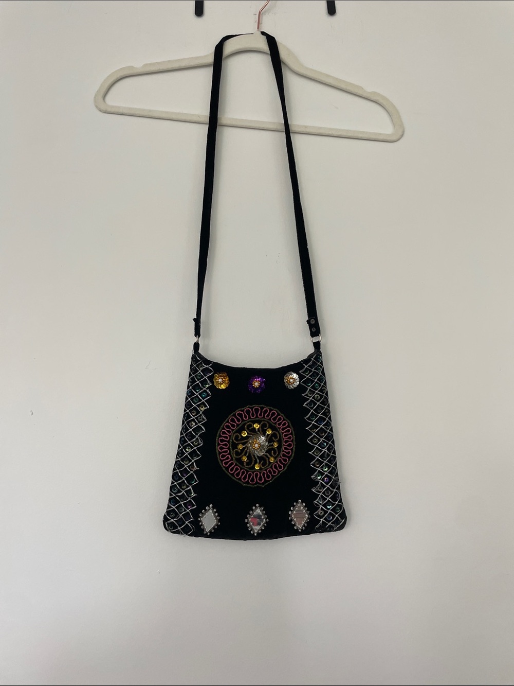 Black Embellished Women's Crossbody Bag with Center Medallion